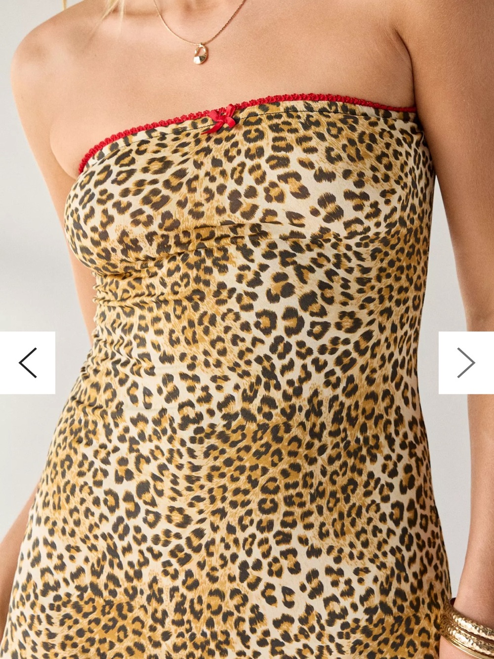 UO Alexis Printed Knit Strapless Tube Maxi Dress in Red Trim Cheetah - Picture 2 of 4